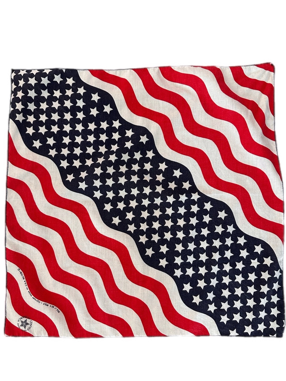 Vintage poly/cotton Stars & Wavy Stripes American Flag Bandana Scarf 20.5” USA